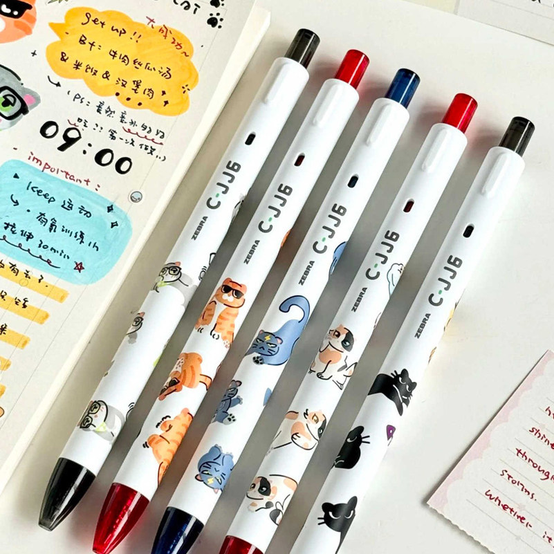 Little Cat Limited Japan ZEBRA ZEBRA Gel Pen C-jj6 Rainbow Gel Pen Push Type White Rod Pen น่ารัก