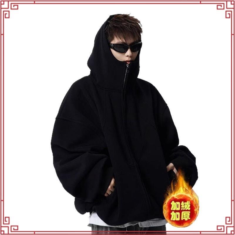 2025ฤดูใบไม้ผลิใหม่ผู้ชายอเมริกันสีทึบ Splicing หลวมคอเต่า hooded JACKET