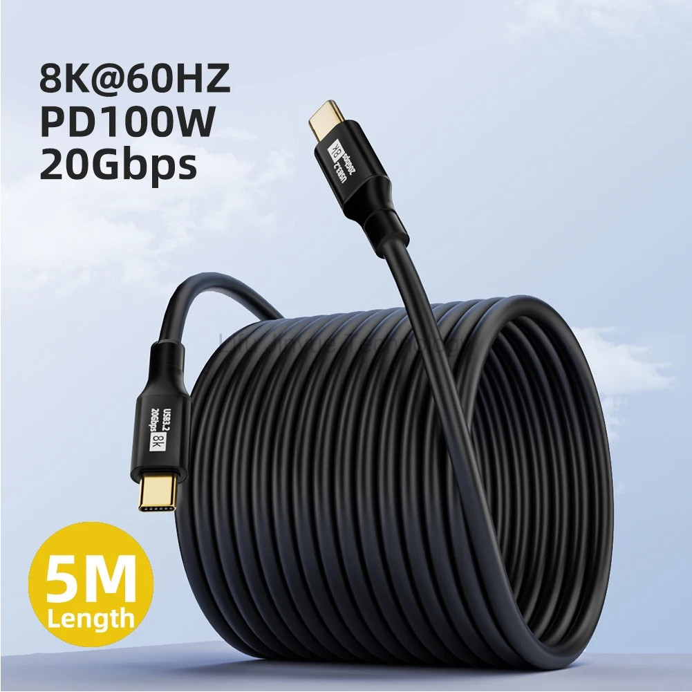 LKYBD 5m USB C To Type C PD 100W Fastสายชาร์จUSB3.2 20Gbps 8K @ 60Hz USB-CสายไฟสําหรับRealme 16 16Pr