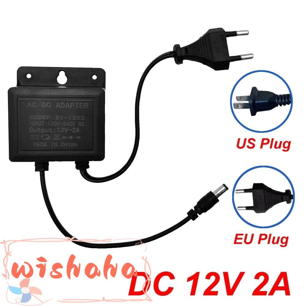 WISHAHA อะแดปเตอร์แหล่งจ่ายไฟกล้อง, อะแดปเตอร์ไฟสีดํากันน้ํา, อินพุต AC100V-240V EU ปลั๊ก DC12V 2A อะแดปเตอร์รักษาความปลอดภัยกลางแจ้ง