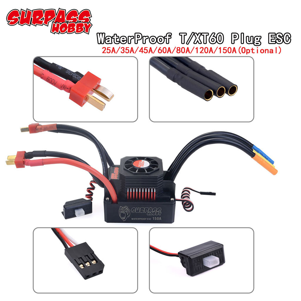 SURPASS HOBBY KK 150A 120A 80A 60A 45A 35A 25A กันน้ํา ESC T ปลั๊ก XT60 2-6S สําหรับ 1/8 1/10 1/12 1