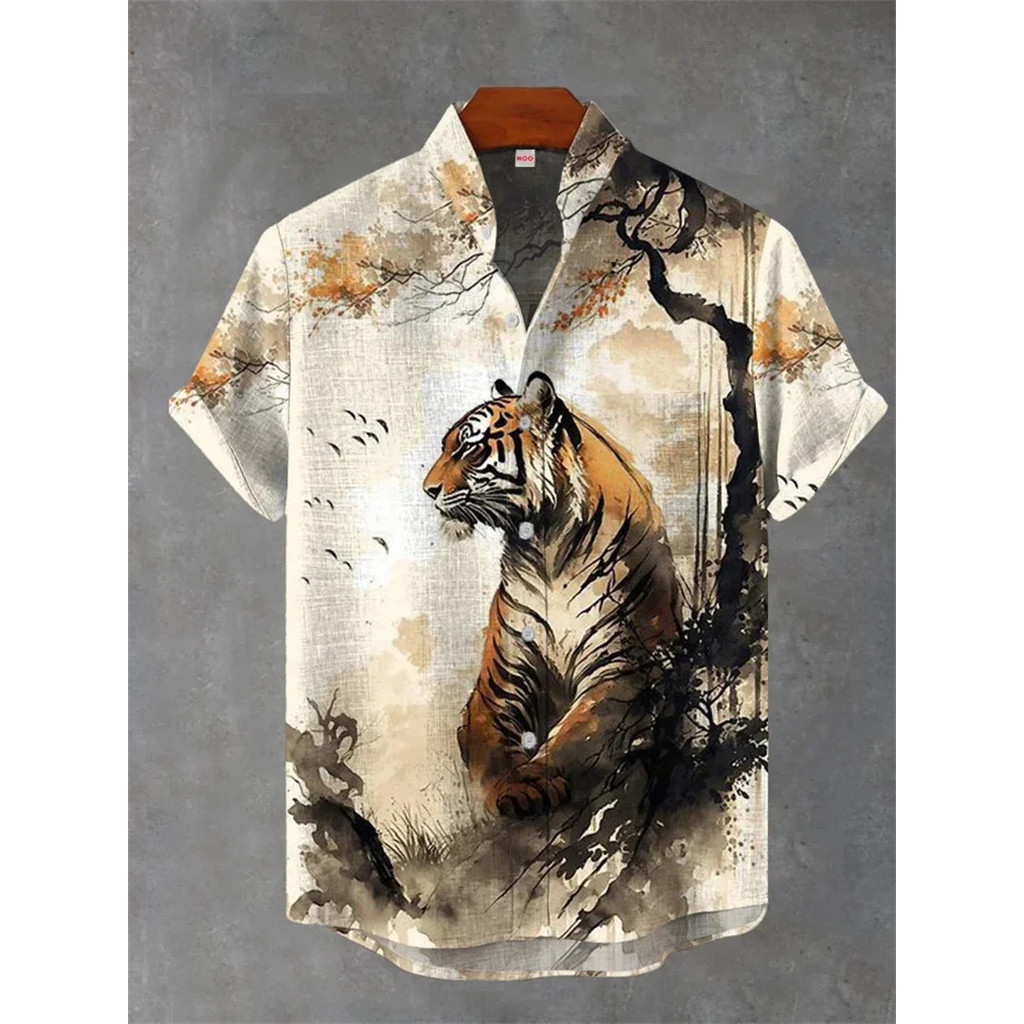 เสื้อย้อมยุคฮาวายสำหรับผู้ชาย ทรงคล่อง แขนสั้น แฟชั่นหน้าร้อน