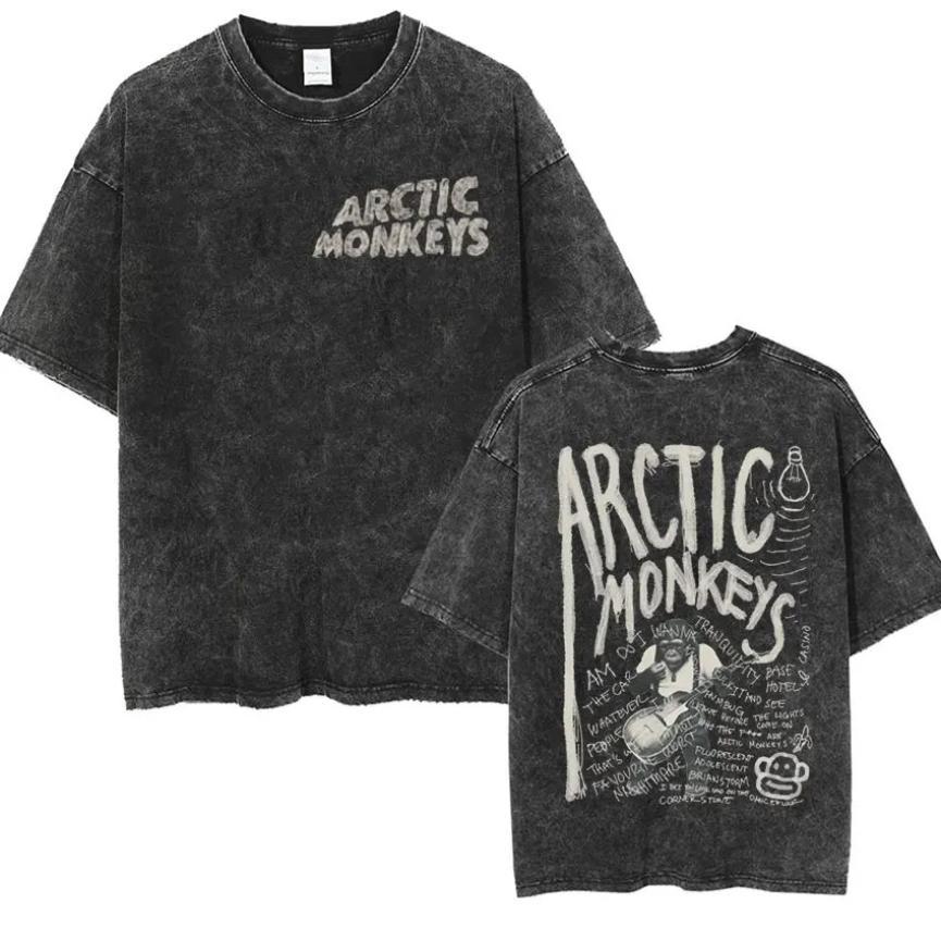 Retro Rock Music Album Graphic T-Shirt Men's Retro Washed Oversize Short Sleeve T-Shirt. เสื้อเชิ้ตแขนสั้น
