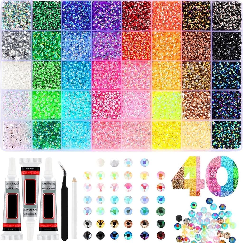 40 สี 3 มม. Rhinests สําหรับเล็บ 32000 ชิ้น Glitter Sts Bedazzler Kit เหมาะสําหรับ Nail Art Face Pai