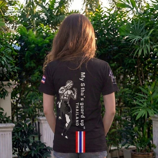 เสื้อมวยไทย เสื้อค่ายมวย เสื้อกีฬา พิมพ์ลาย MUAYTHAI ผ้าไมโคร ดำ S-4XL
