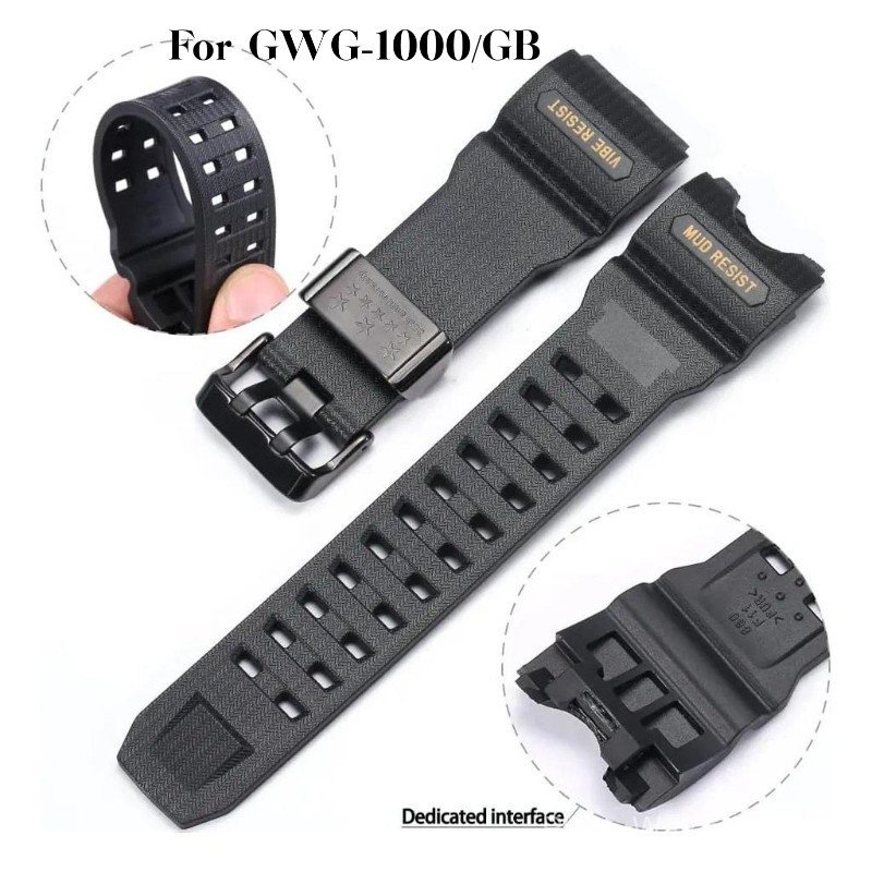 สําหรับนาฬิกา GWG-1000/GB, Big Mud King ดัดแปลงสายเรซิน, แหวนเหล็กสีดํากันน้ําผู้ชายอุปกรณ์เสริม