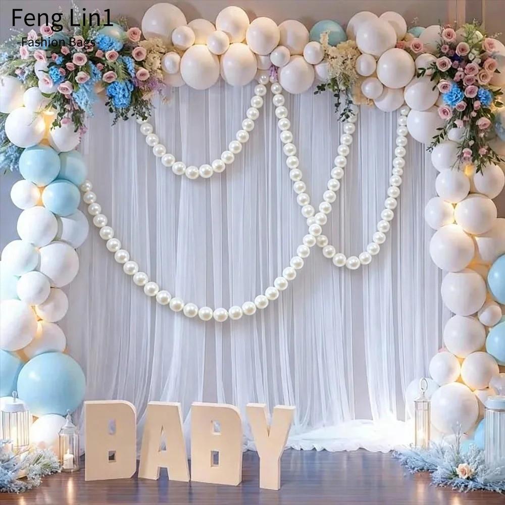FLIN 10 ชิ้น Faux ไข่มุกขนาดใหญ่, รอบมุกพลาสติกลูกปัด Garland, DIY 5.5 ซม./8 ซม.สีขาวจี้งานแต่งงานฉากหลัง