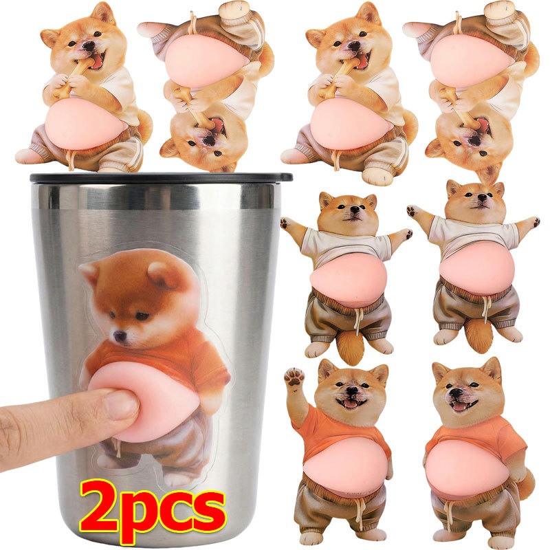 3D สติ๊กเกอร์ติดรถลายสุนัขชิบะอินุ (แบบนุ่ม) / อุปกรณ์ป้องกันการกระแทกสำหรับรถยนต์และบ้าน / ของเล่นคลายเครียดรูปการ์ตูนสุดสร้างสรรค์ 2ชิ้น