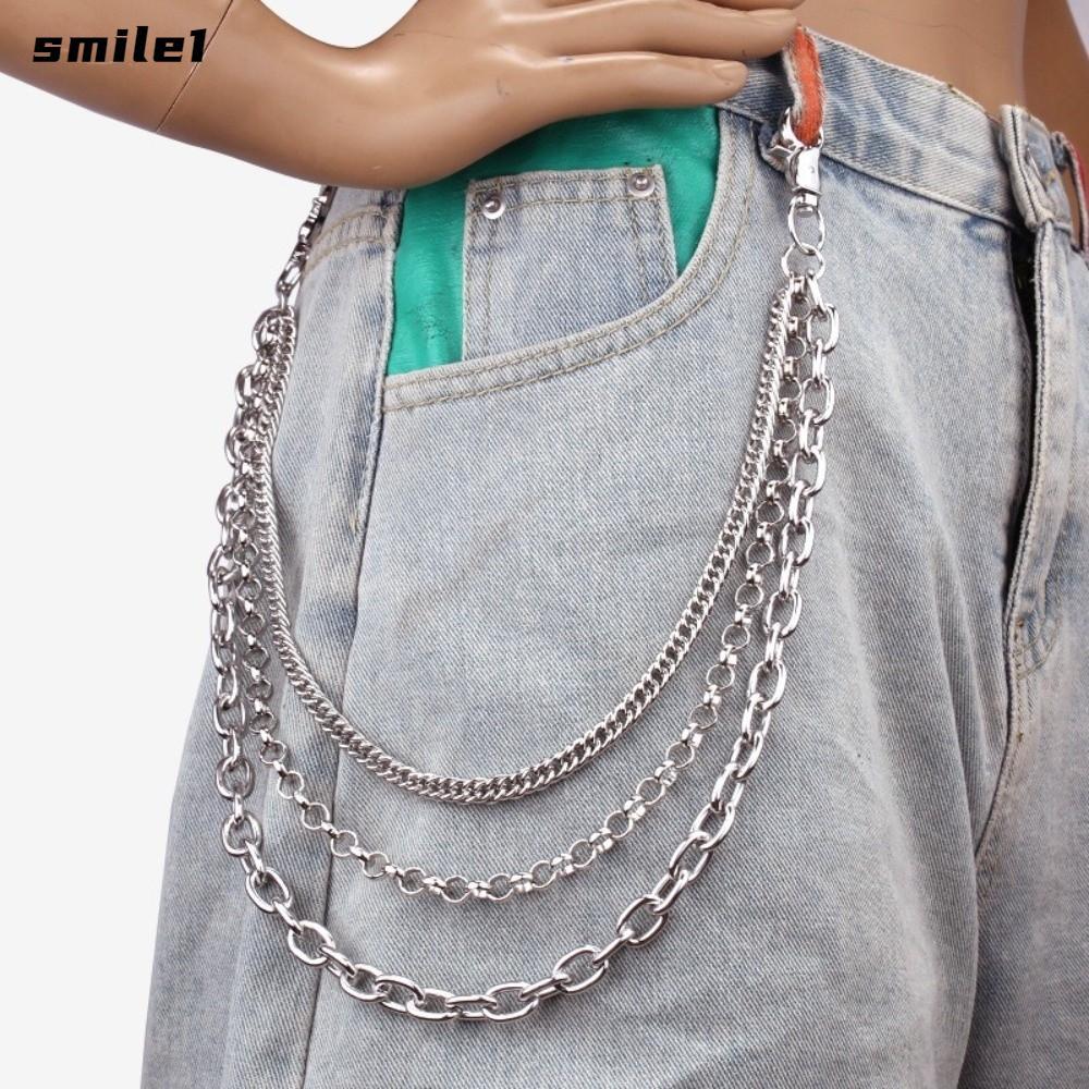 SMILE Pants Chain, กางเกงยีนส์ตกแต่ง Punk Rock Jean Chain, แฟชั่นสไตล์ฮิปฮอปเข็มขัดโลหะสําหรับผู้หญิ