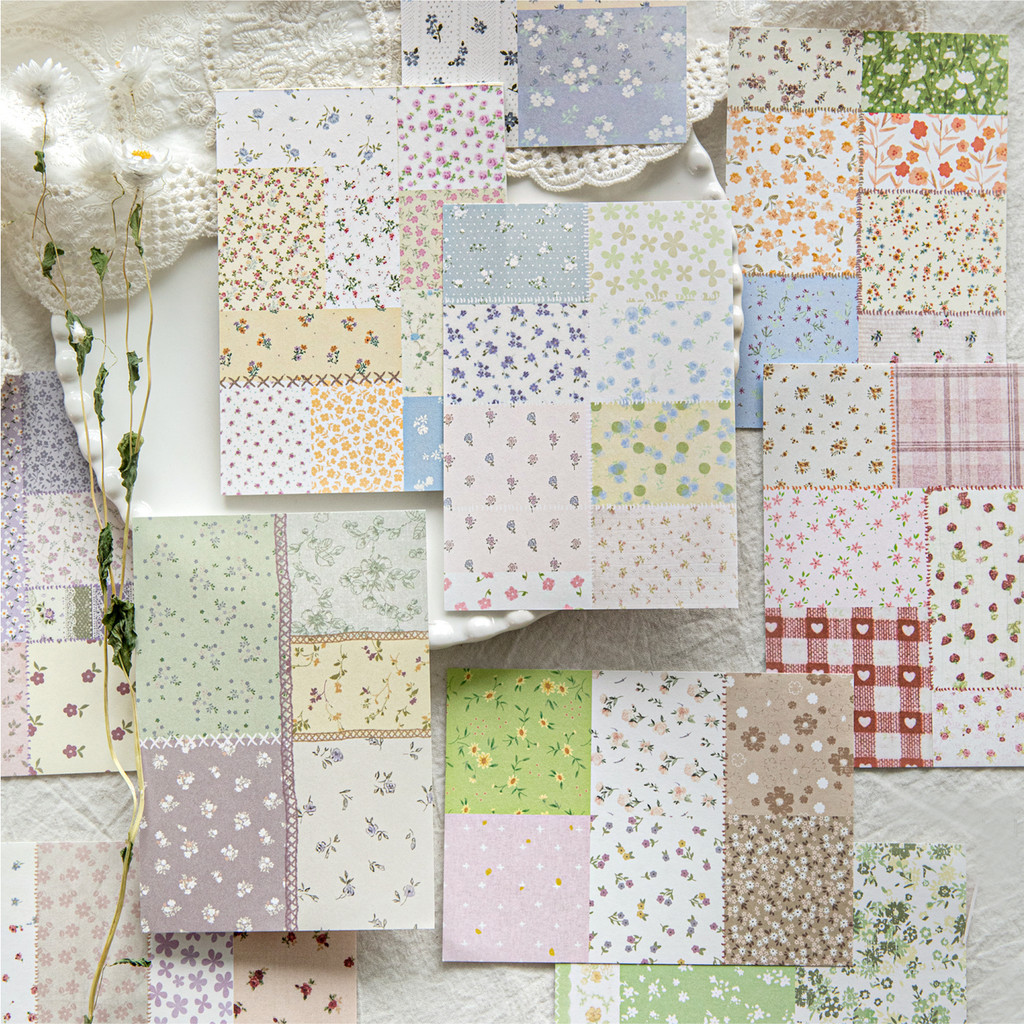QOUZMO Retro Patchwork Texture Base Paper Pack, Vintage Aesthetic Writable Craft Sheet, พื้นหลังอเนกประสงค์วัสดุสําหรับ Junk Journal สมุดภาพโน้ตบุ๊คHandmade Craft