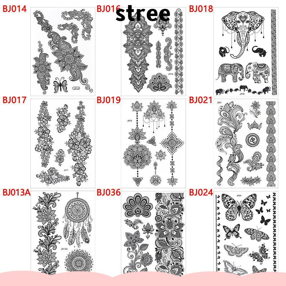 STREE Henna ชั่วคราว Tattoo สติกเกอร์ Transfer แฟชั่นการออกแบบสีดําแขนขา Tattoo