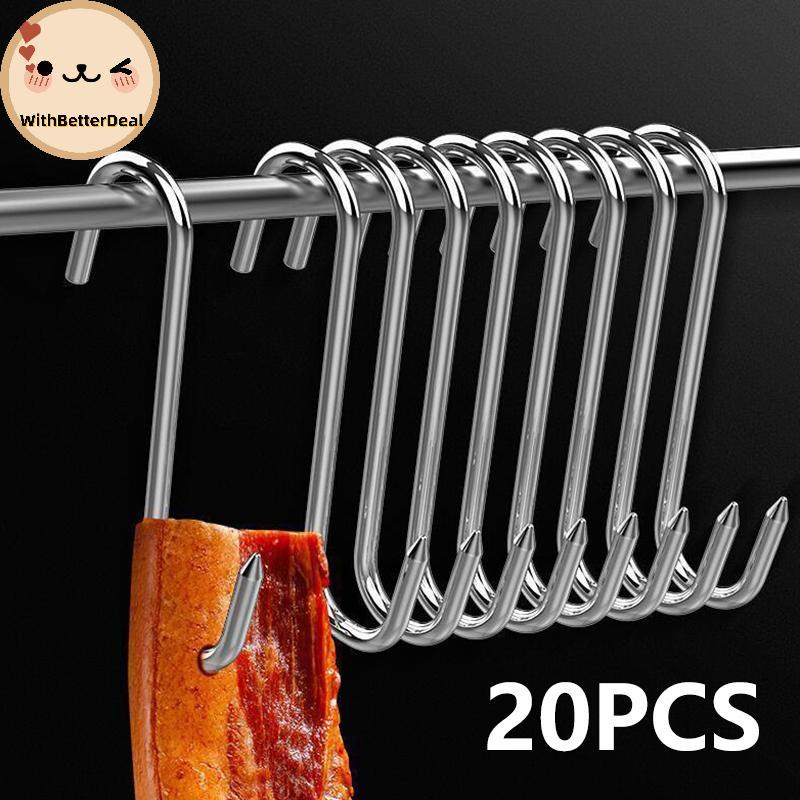 BETTER 20PCS สแตนเลส S-shaped Hook เครื่องมือ Butchers เนื้อสําหรับ Butcher Chien BBQ หมูไส้กรอก Bacon Grill Hook TH