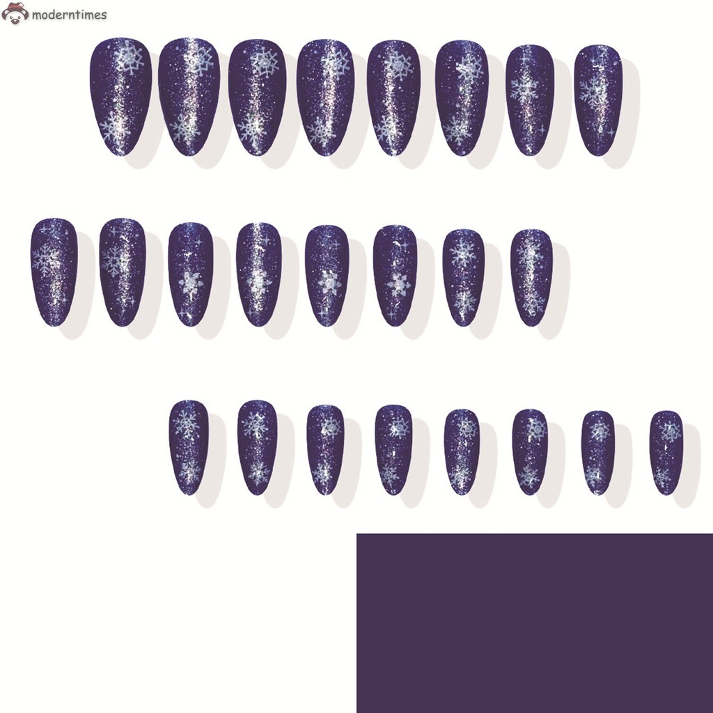 Blue Almond Press on Nails with Flash Glitter Chip-Proof Smudge-Proof Fake Nails สําหรับทุกวันและสวม