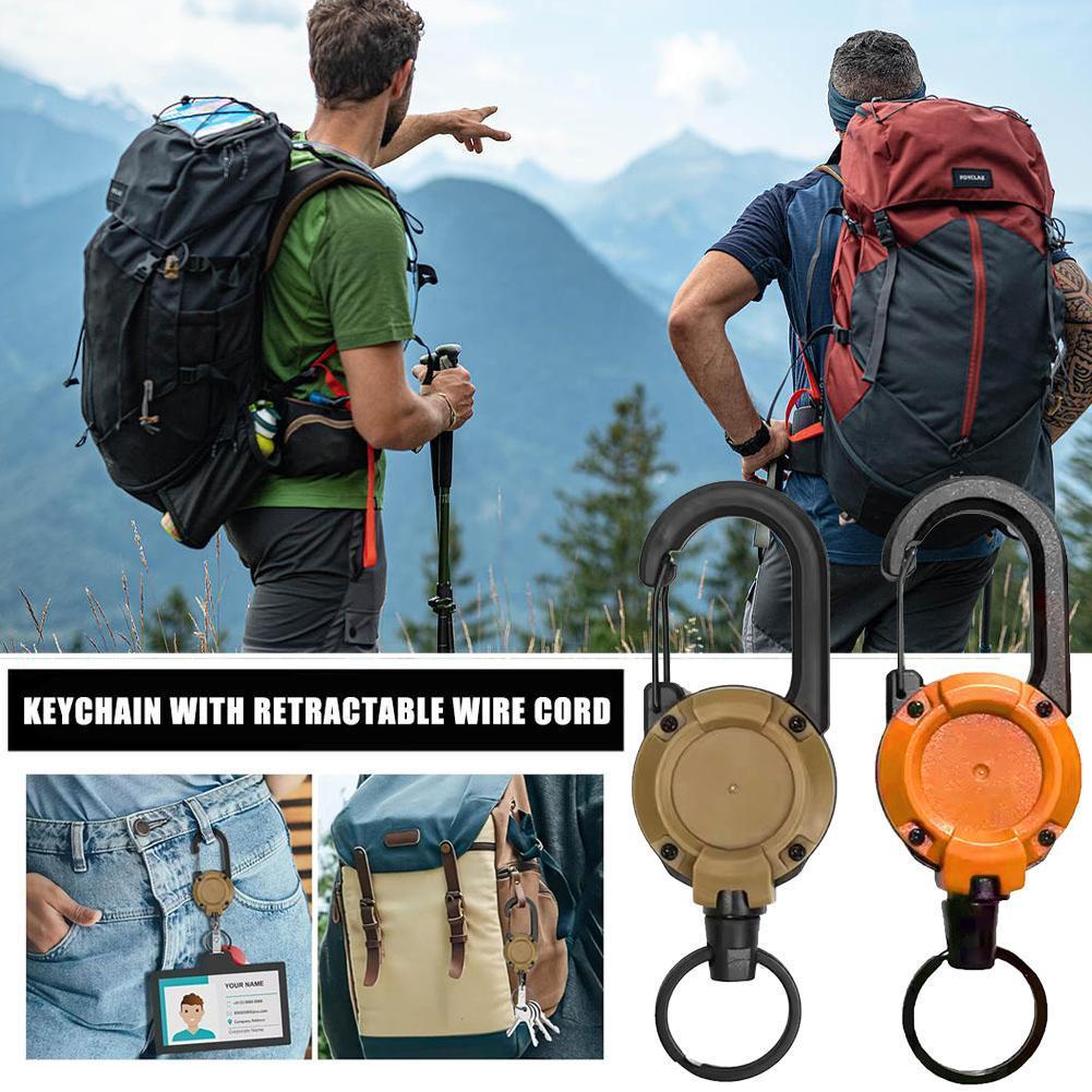 กลางแจ้งอัตโนมัติหดเชือกลวด Reel Retractable Key Chain พร้อมสายเหล็ก Key แหวน D0t9