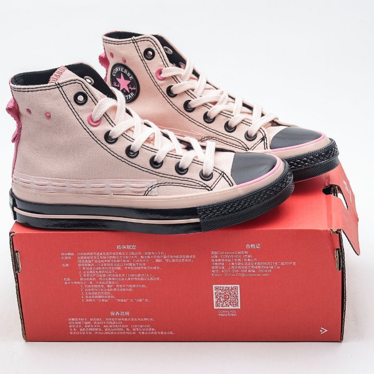 70s Style Pink and Black Chuck High-Top Casual Canvas Shoes, Sweet Cool 1IME