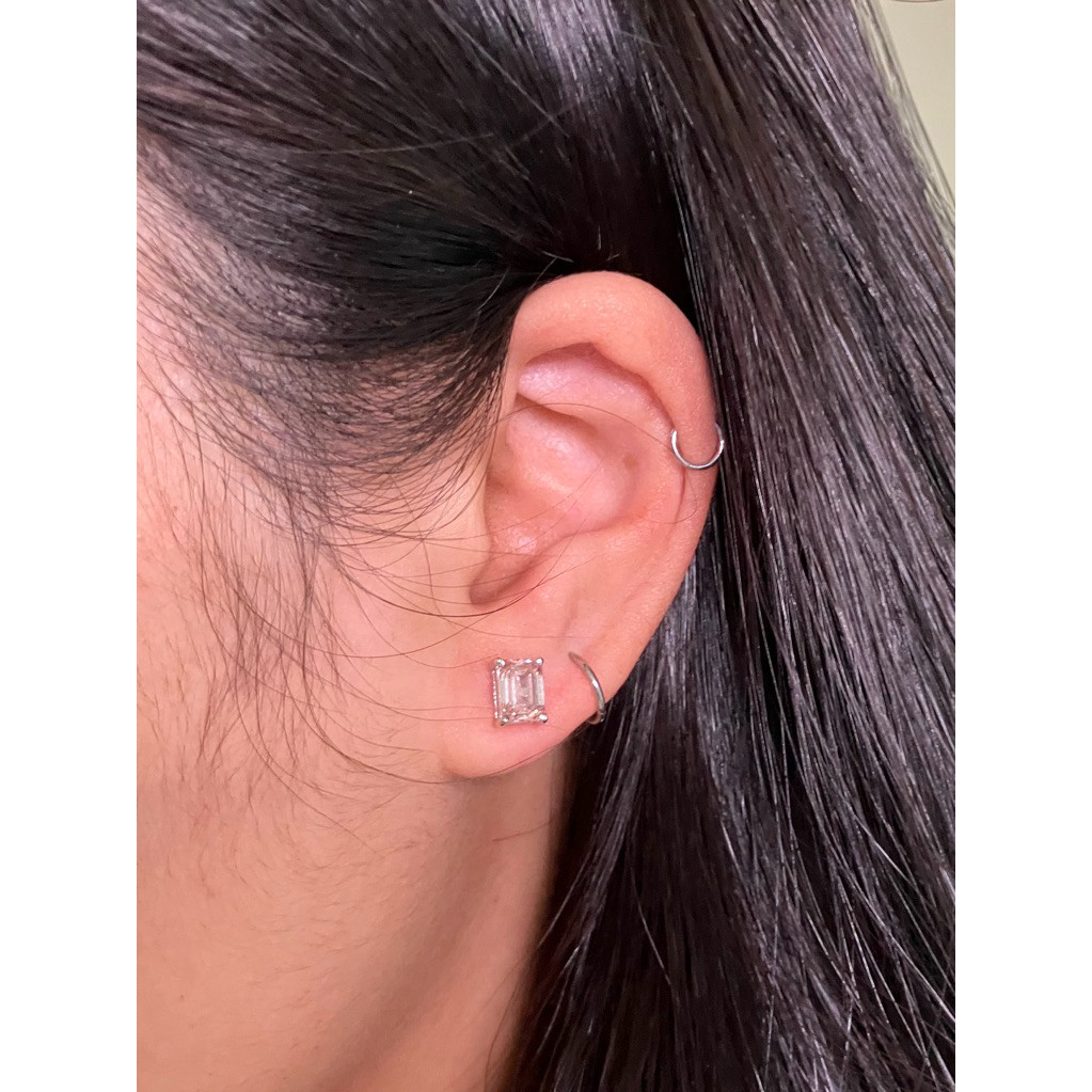 Diamond Delights ⊹ ต่างหูเพชร lab grown ทรง Emerald สีชมพูน่ารัก 2.18ct Certified Pink Emerald Lab G