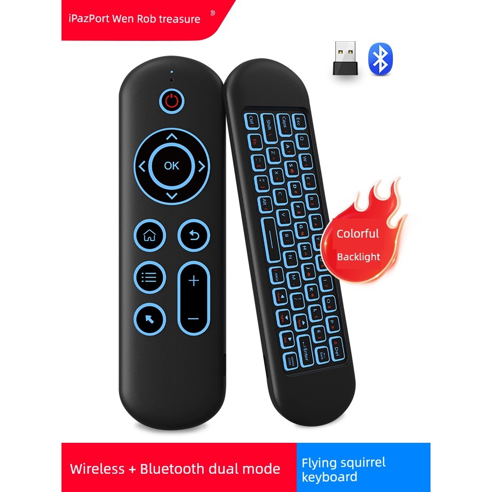 คีบอดไร้สาย แป้นพิมพ์และเมาส์ไร้สาย Dual-Mode Air Flying Mouse รีโมทคอนโทรลมินิไร้สายบลูทูธคีย์บอร์ด