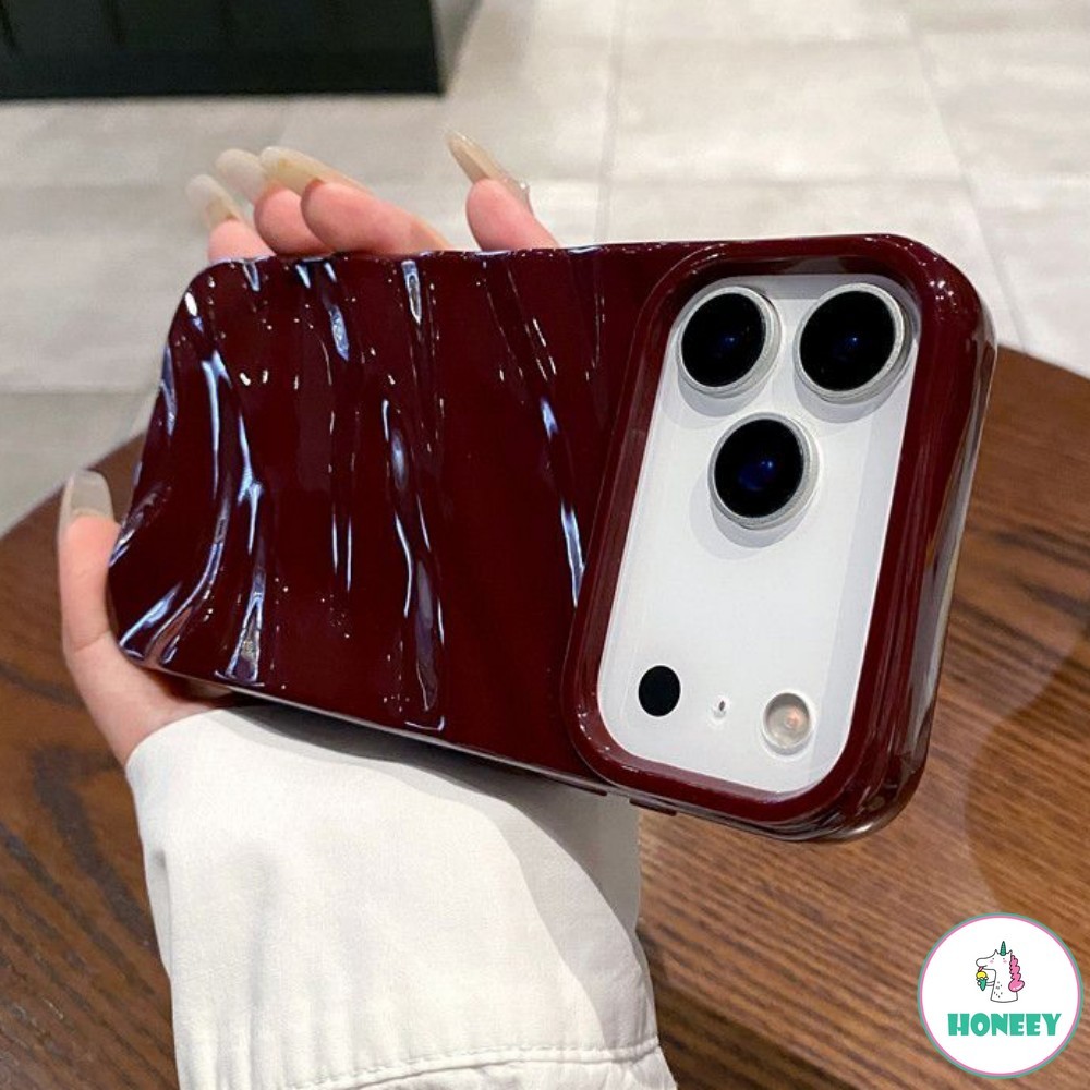 3Dสีน้ําตาลGlossy Pleatsเคสโทรศัพท์สําหรับIPhone 17 Air 16 15 14 11 13 12 Pro Max XR 7Plus 8Plusซิลิโคนอ่อนนุ่มกันกระแทกปกหลัง