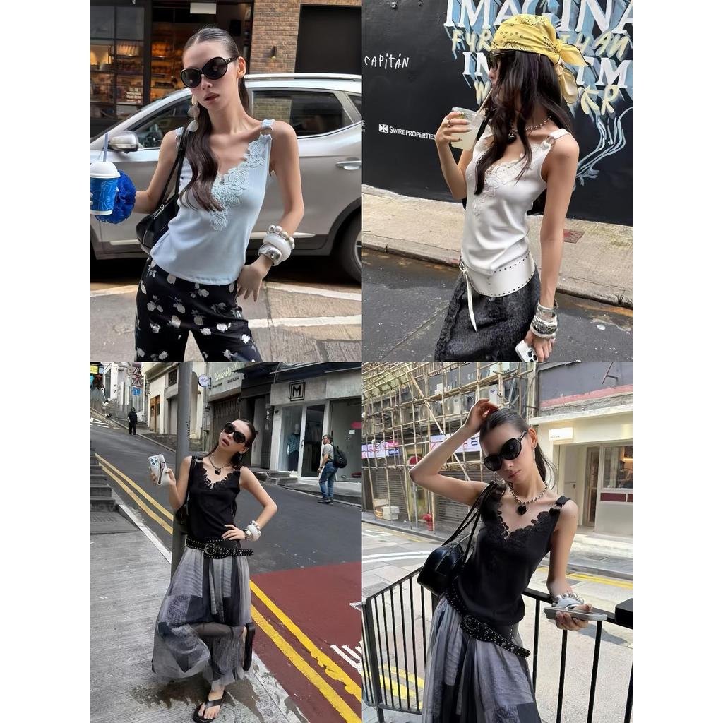 BY0532 เสื้อกล้ามผ้าร่องเนื้อหนา แต่งลูกไม้ อะไหล่เงิน benly co
