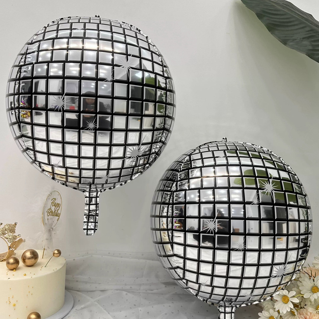 10 ชิ้น 3D Silver Disco วันเกิดบอลลูน Mylar ฟอยล์บอลลูนฟอยล์ Mylar บอลลูนฟอยล์ Party บอลลูน Bright บ