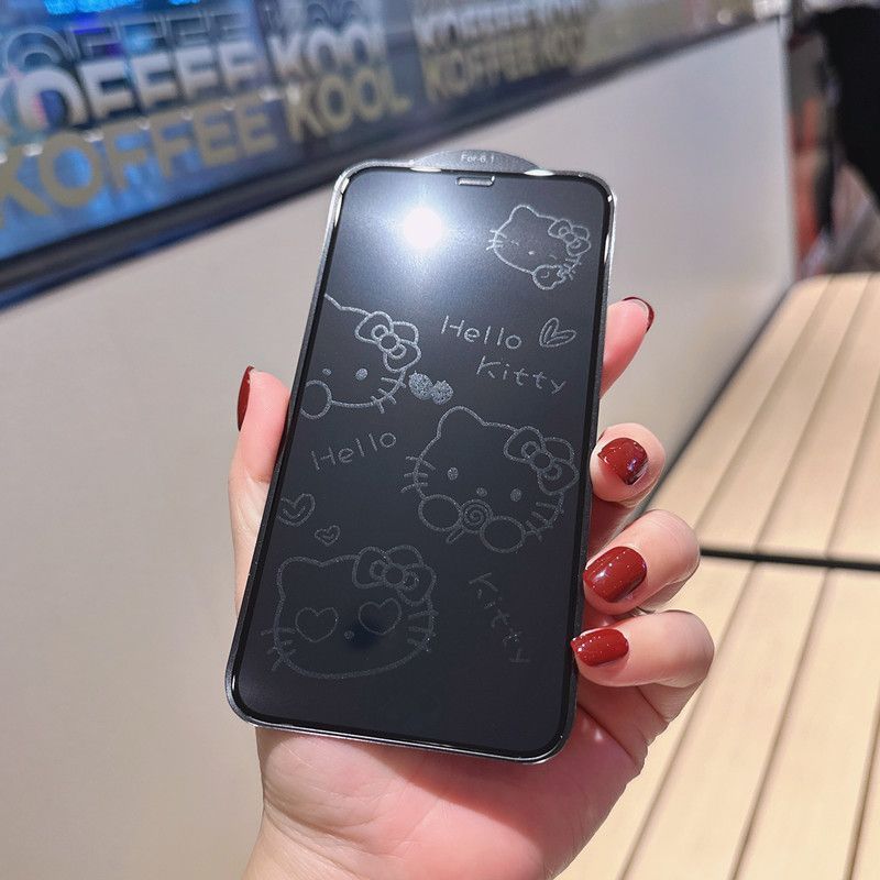 ลายคิตตี้น่ารัก Apple 17 Breath Shadow Tempered Film iPhone16/15promax Cartoon Hello Kitty Mobile Ph