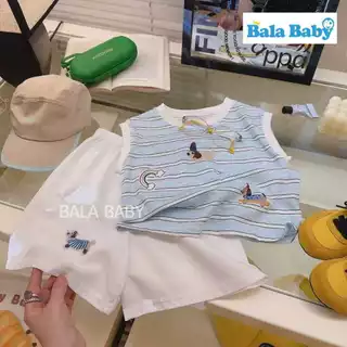 ชุดเด็กชายสุดคูล เสื้อกล้ามลายทาง + กางเกงขาสั้น ชุดเด็กชาย Summer Style ลายทางสุดคิ้วท์ BXT35