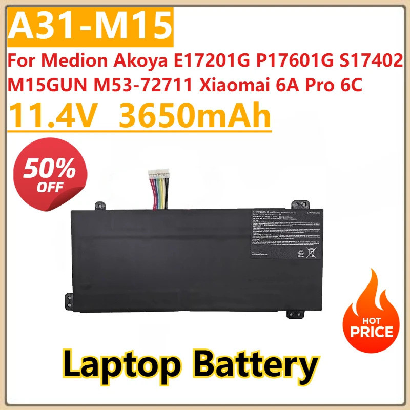 ใหม่ A31-M15 แบตเตอรี่แล็ปท็อป 11.4V 3650mAh สําหรับ Medion Akoya E17201G P17601G S17402 M15GUN M53-