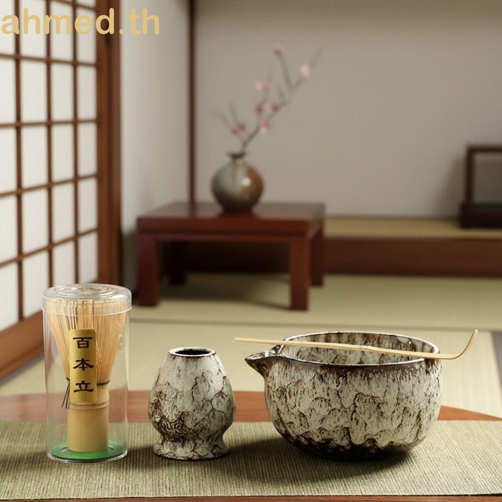 AHMED 6 ชิ้น/เซ็ต Matcha Whisk Kit, Kiln-change สีเซรามิคชุดน้ําชามัทฉะญี่ปุ่น,รูปแบบเมล็ดธรรมชาติเค