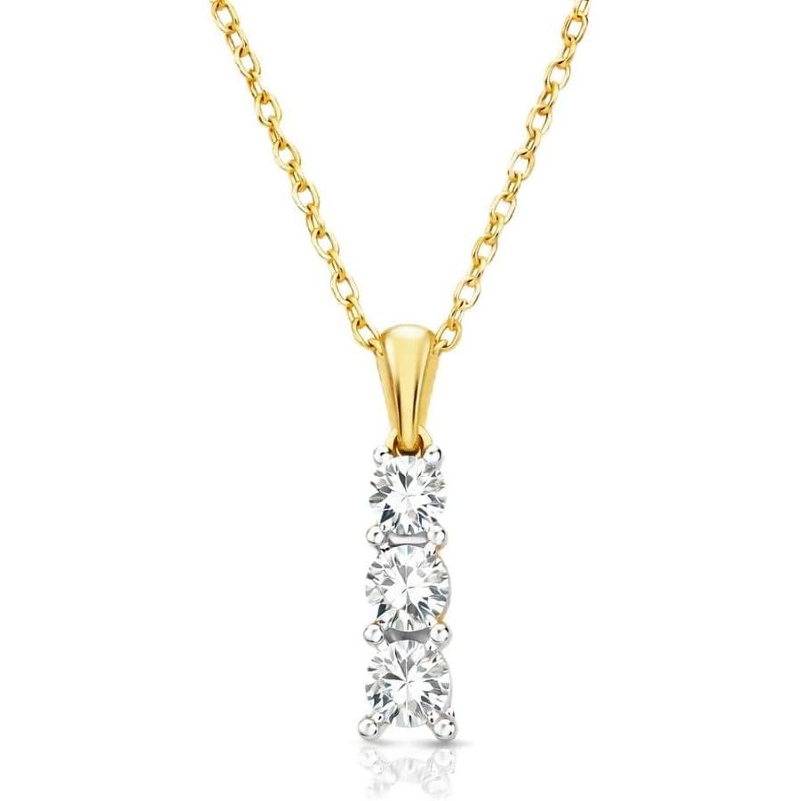 GILDED Itsy Bitsy 14KT Gold Plated Sterling Silver Lab Grown Diamond Three-Stone Vertical Drop Penda