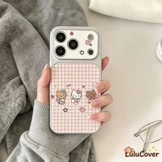 ตารางสีชมพูน่ารัก Hello Kitty หนังสําหรับ OPPO Reno 15C 15F 15 Pro Max Mini 14F 14 13F 13 12F 12 FS 11F 11 10 9 Pro Plus 5G 4G ง่ายแมวหวานหญิง