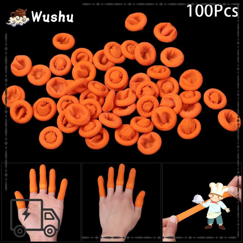 WUHUTH 100PCS Orange Finger Cots ลื่นปลายนิ้วป้องกันถุงมือยางยางธรรมชาติ