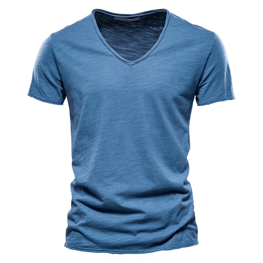 [S-5XL]เสื้อยืดแขนสั้นผู้ชายคอวีฤดูร้อนลําลองน้ําหนักเบาเสื้อสวมหัวแขนสั้นชุดกีฬา