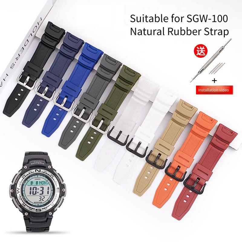 เปลี่ยน Casio SGW-100-1V นาฬิกาอิเล็กทรอนิกส์เรซิ่นยางสายนาฬิกา sgw-200/prg100