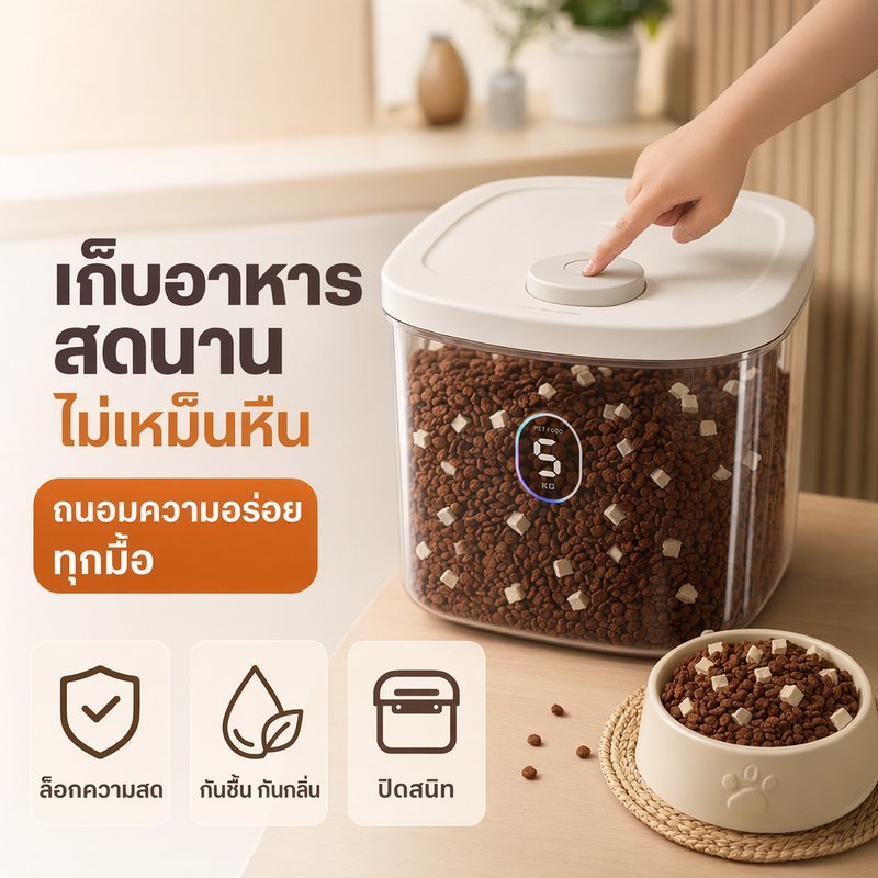 ถังเก็บอาหารสัตว์ ถังสูญญากาศ กันชื้น กันแมลง กล่องอาหารสุนัข อาหารแมว ถังข้าวสาร ฝาปิดแน่น