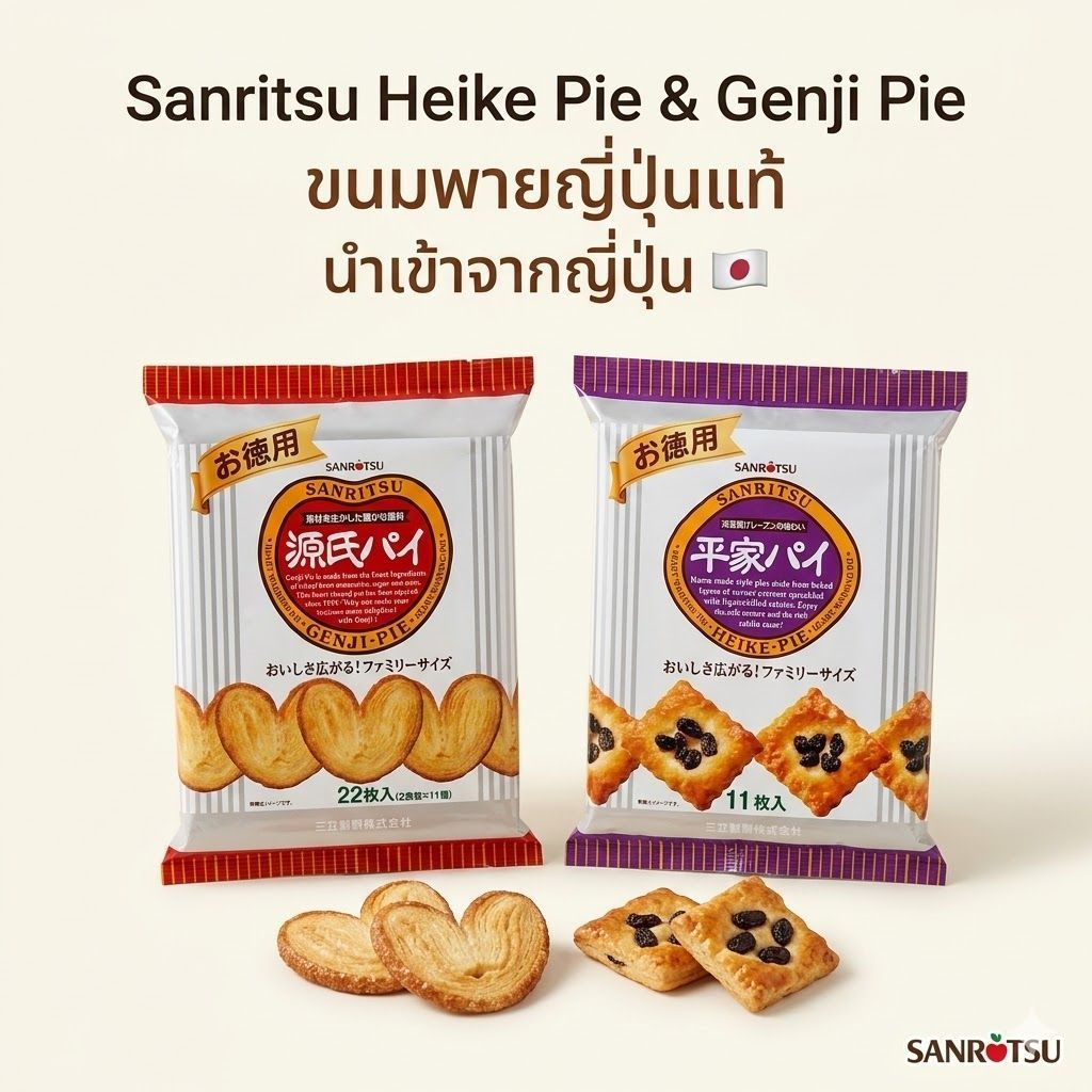 Sanritsu Heike Pie & Genji Pie ขนมพายญี่ปุ่นแท้ พายลูกเกด & พายรูปหัวใจ นำเข้าจากญี่ปุ่น (165g / 253g)