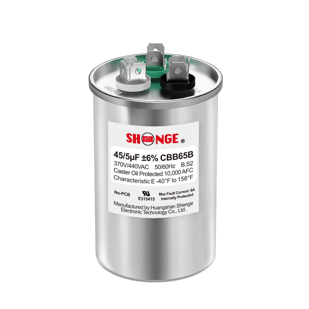 45+5uF 45/5 MFD ±6% 370V/440V CBB65B AC Capacitor, Dual Run Round Capacitor Replacement สําหรับ HVAC