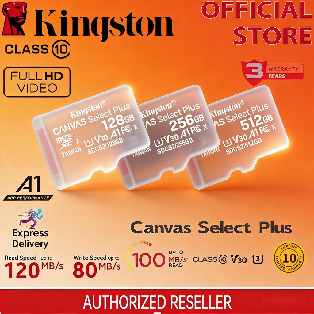 Kingston รองรับทุกอุปกรณ์ การ์ดหน่วยความจำ MicroSD โน๊ตบุ๊ค พร้อมส่ง Class10 Kingston Canvas Select 