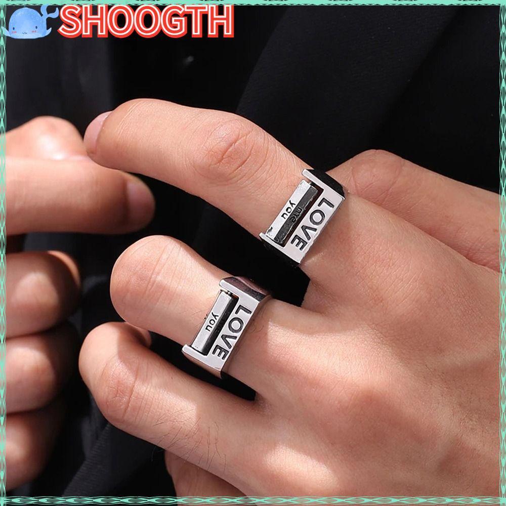 SHOOGTH Mood Ring, Silver Rotatable Love Ring, Creative Fidget ปรับหมุนได้แหวนควบคุมอารมณ์สําหรับผู้