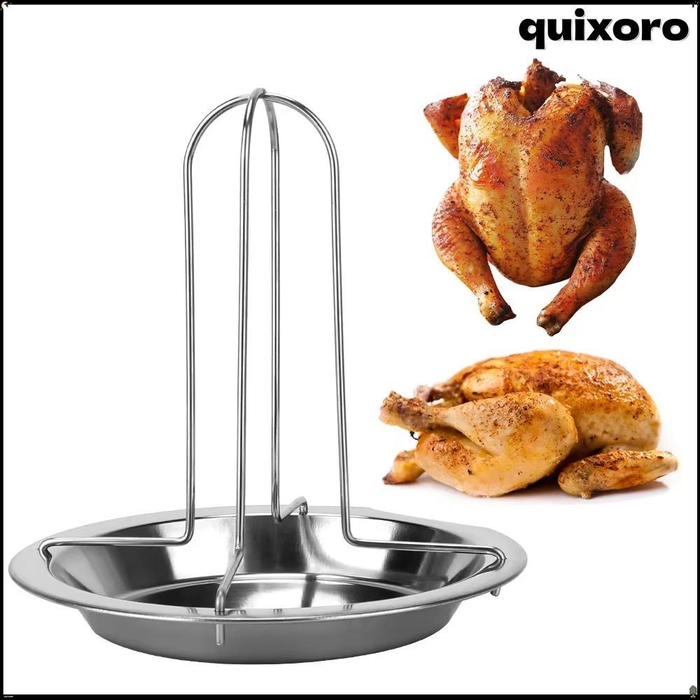 QUIXORO ชั้นวางเครื่องคั่วไก่,จานไก่ย่างแบบพกพาไม่ติด,Multi-function Roasting Rack พร้อมถาดครัวย่างขาตั้ง