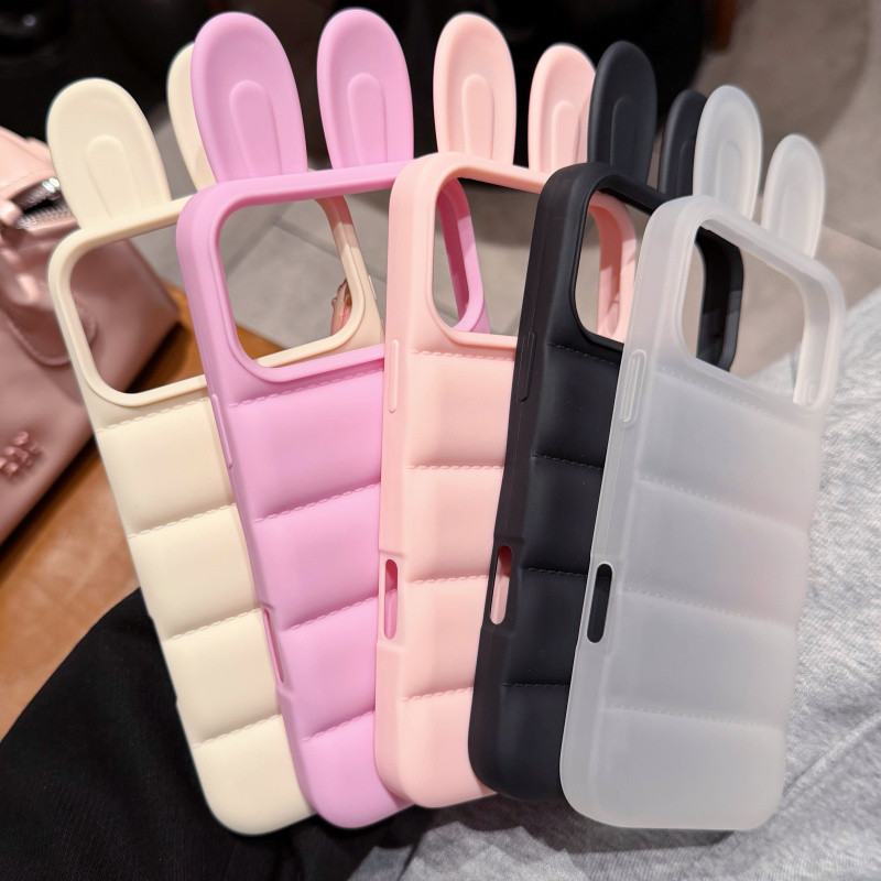 สีทึบเรียบง่าย 3D กระต่ายหู TPU เคสโทรศัพท์สําหรับ iPhone 17 16 15 14 13 Pro Max ปลอก Anti fall ฝาครอบป้องกัน ราคา ถูกที่สุด ดีลบีเคเค รูปภาพหลัก