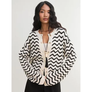 [Pomelo] เสื้อคาร์ดิแกนถักลายติดกระดุม / Wave Knit Button Cardigan