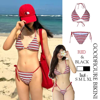 ส่งไว !! GOODFIGURE BIKINI บิกินี่ 2 ชิ้น ชุดว่ายน้ำเซ็กซี่ เซตบิกินี่ชายหาด🌺มีไซส์ S-XL | น้ำหนัก 38-65 กก. ลายทาง Y642