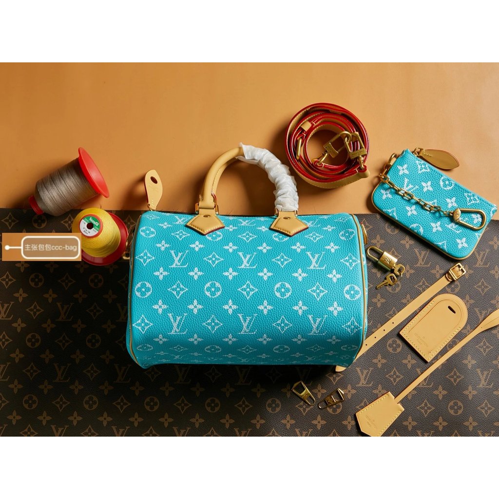 LV Speedy 25 Macaron ของแท้ พร้อมสายคล้องไหล่ ทำจากหนังวัวนำเข้าและฮาร์ดแวร์เหล็กคุณภาพสูง