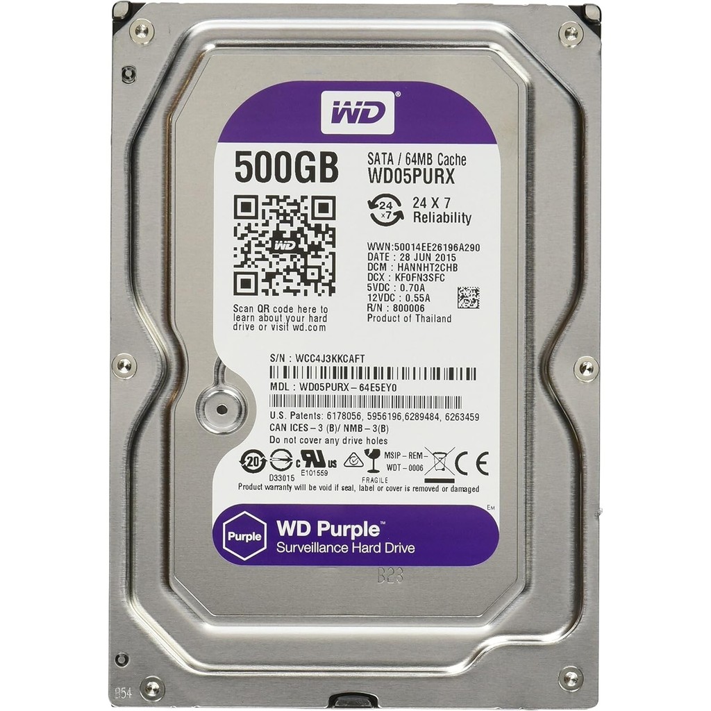 ฮาร์ดไดรฟ์ภายในเฝ้าระวัง HDD สีม่วง 500GB WD05PURX ใหม่
