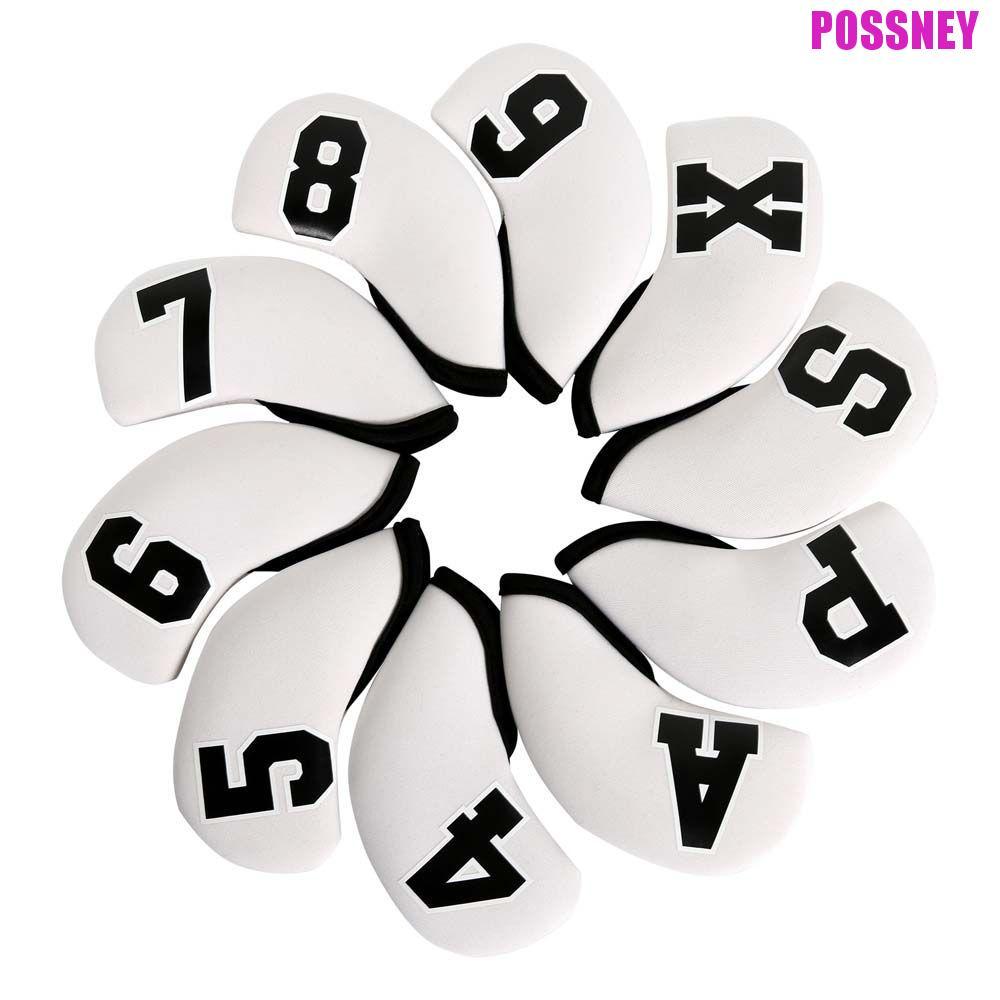 POSSNEY กอล์ฟฮีดคัพเปอร์ 10 ชิ้น/เซ็ต ออกแบบมาเพื่อปกป้องไม้กอล์ฟและพุตเตอร์ พร้อมลายหมายเลขสำหรับไอรอนและเวッจ