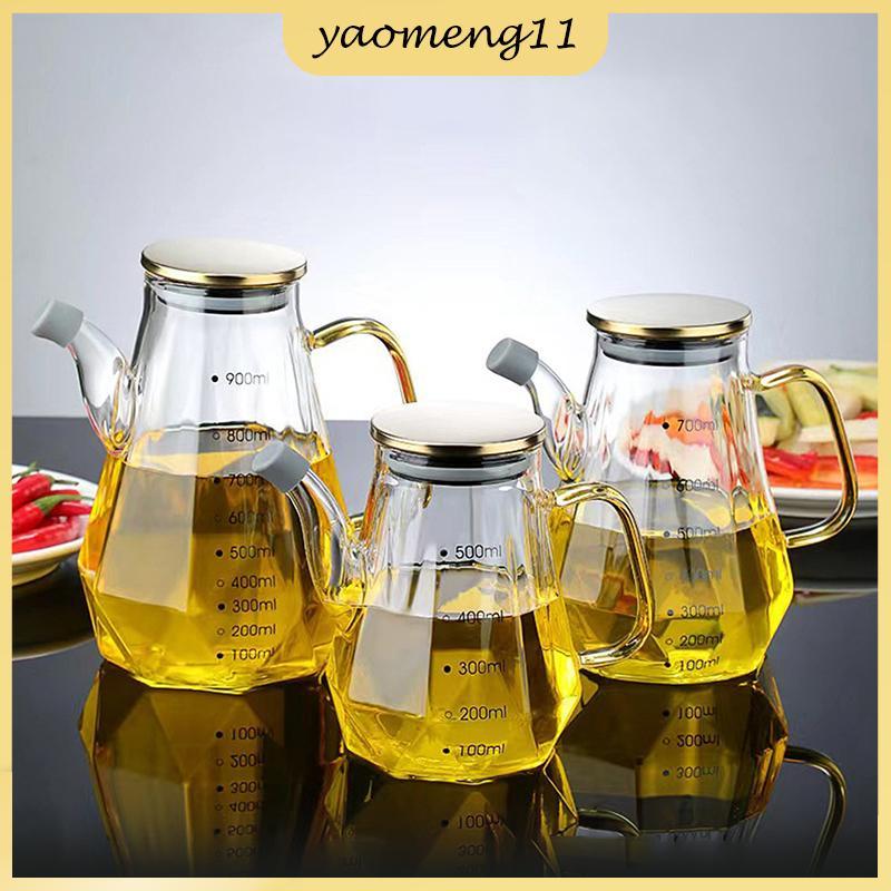 YM หม้อน้ํามันแก้ว 500/700/900ml รั่วขวดน้ํามันเพชรขนาด/Lid ห้องครัวซอสถั่วเหลืองน้ําส้มสายชูเครื่อง