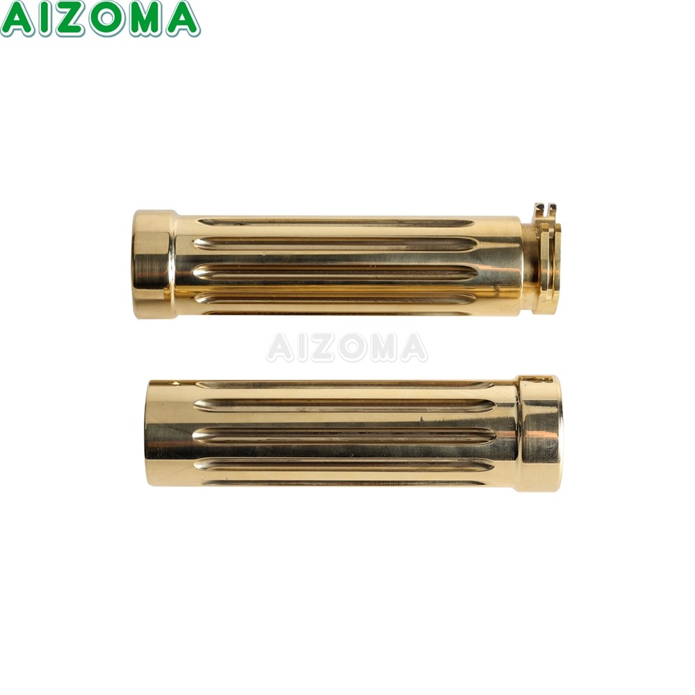 AL Universal 1" Handle Bar Stripe Brass Grips For Harley Sportster Dyna Softail Cruiser M109R VT1300