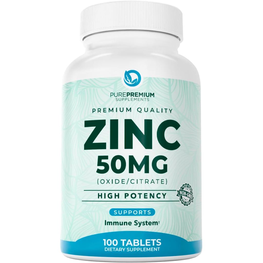 PurePremium Natural Zinc 50mg ขยายสําหรับผู้ชาย/ผู้หญิง - GMP-Certified High Potency Vitamin Zinc Ci