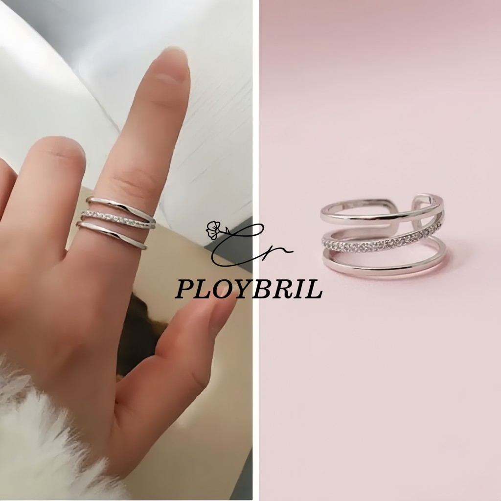 PLOYBRIL แหวน COLD WIND แหวนแฟชั่น ดีไซน์ซ้อนชั้น สไตล์มินิมอล ปรับขนาดได้ เหมาะกับทุกโอกาส J039