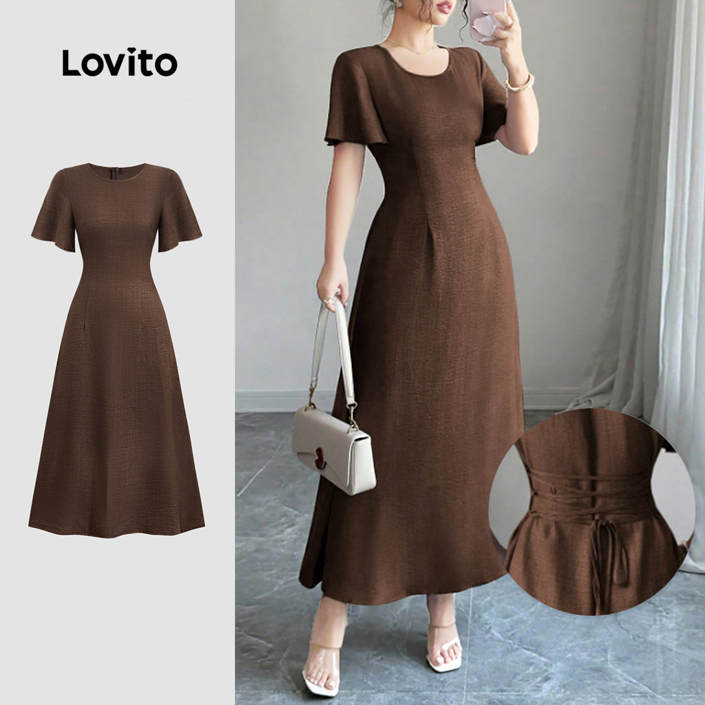 Lovito สง่างาม โครงสร้างชุด ไลน์คริสส์ครอส สปริง/ซัมเมอร์ สีน้ำตาล L158AD1688